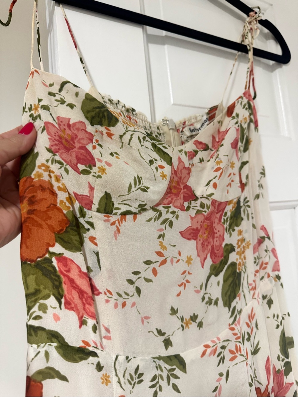 Reformation Cream Floral Camisole with Pink & Green Blooms